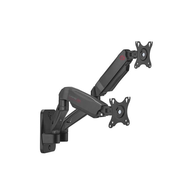 Gameon Go-5008 Economy Spring-assisted Wall Mounted Dual Monitor Arm, Stand And Mount For Gaming And Office Use, 17" - 32", Each Arm Up To 9 Kg, Black