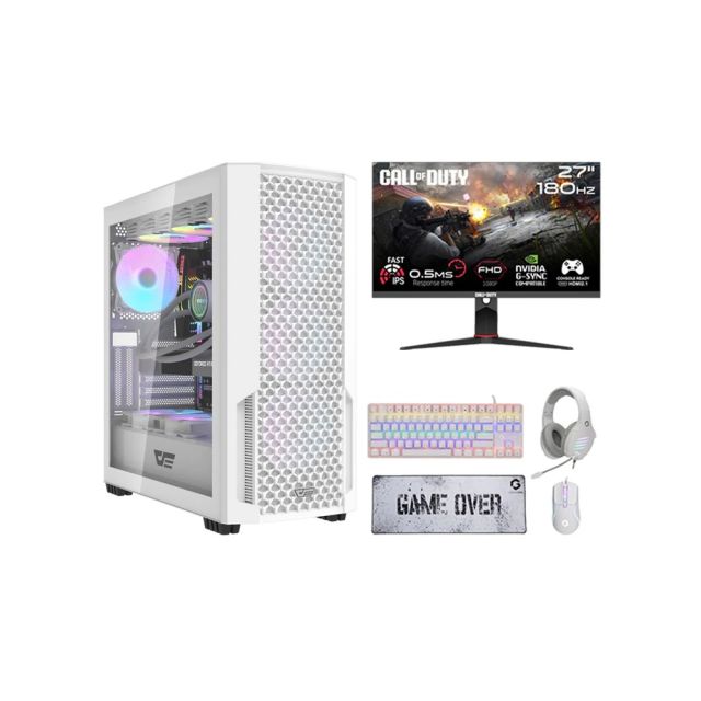 I5 Gaming Pc I5-14400f, Rtx 4060, Windows 11 Pro With Gameon 27" Fhd 180hz Gaming Monitor And 4in1 Gaming Kit