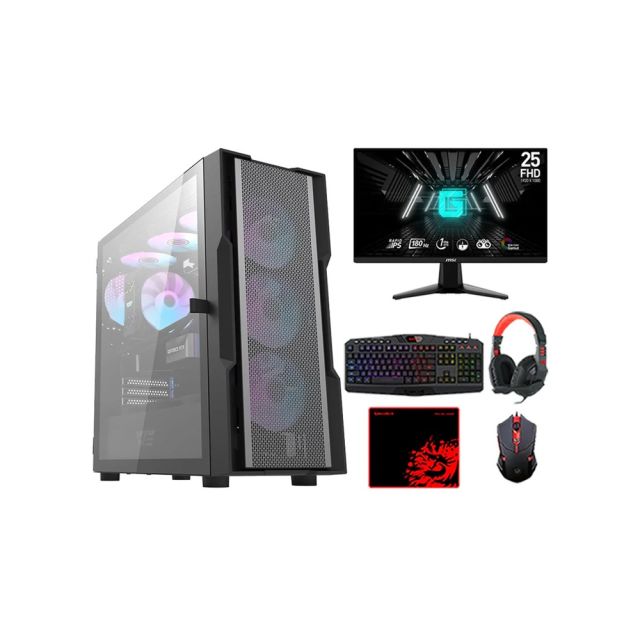 I5 Gaming Pc, I5-14400f, Rtx 3060 12gb, Windows 11 Pro With Msi 24" Fhd 180hz Gaming Monitor And Redragon S101 4in1 Gaming Kit