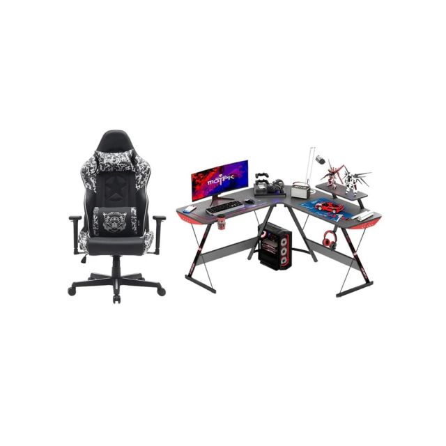 Gameon Call Of Duty Gaming Chair With Gameon L-shaped Slayer I Series Gaming Desk (Size: 129*129*74cm & Table Top 80*46cm) With Headset Hook, Cup Holder & Accessories Stand - Black