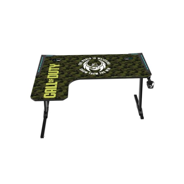 Call Of Duty (Cod) X Gameon Phantom Xl-l Series L-shaped Rgb Flowing Light Gaming Desk (Size: 1400-600-720 Mm) With (800*300*3 Mm -cod Mouse Pad), Headphone Hook, Cup Holder, Cable Management, Gamepad Holder, Qi Wireless Charger & Usb Hub - Black/green